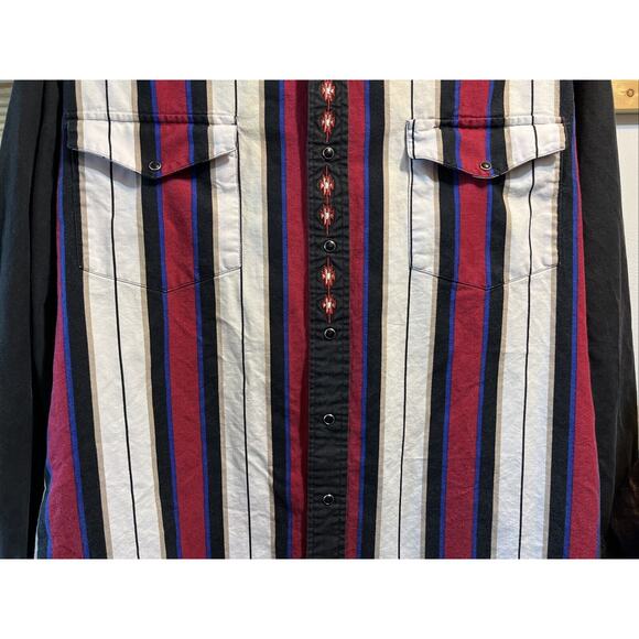 Roper Sport VTG Men’s L Red Striped Long Sleeve Pearl Snap Cotton Western Shirt - Picture 5 of 11